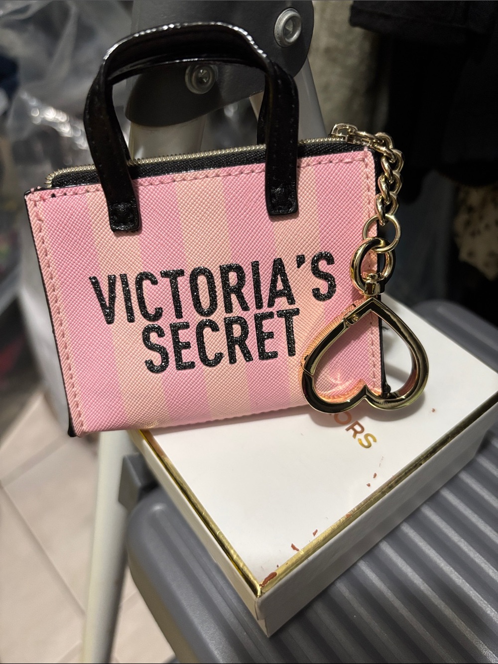 Victoria's Secret Pink Striped Mini Tote Key Charm